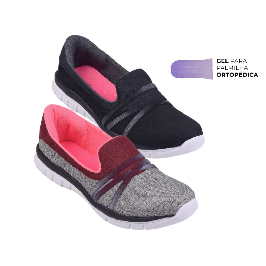 Kit 2 Pares Sapatilha Feminina Ortopédica Academia Macia + Palmilha Gel