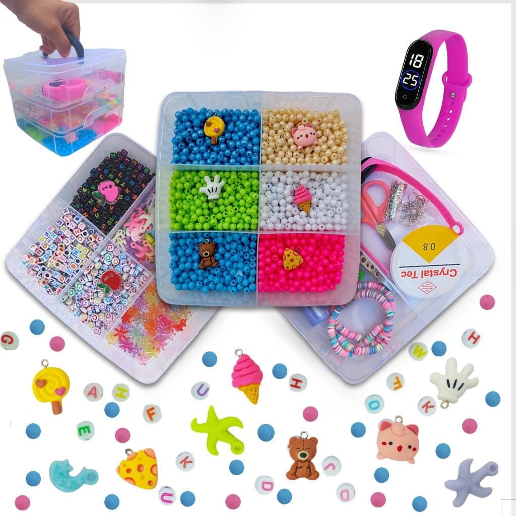 Kit Miçanga Pulseira 3000 Pç Montar Maleta Infantil Pingente Bijuteria Fio de  Artesanato Silicone Estojo Conjunto