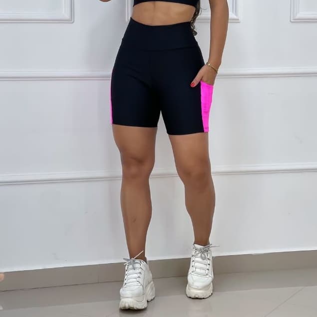 Short Feminino Academia Com Bolso Suplex Cintura Alta - Roupa Fitness Feminina