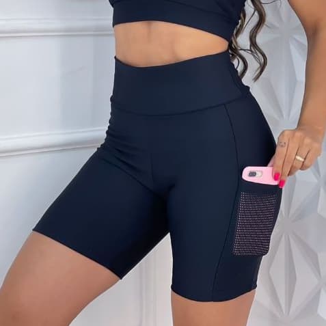 Short de Academia Feminino Com Bolso Suplex Cintura Alta - Roupa Fitness Feminina