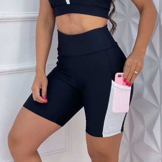 Short Com Bolso Feminino Ftiness Cintura Alta - Roupa de Academia Feminina