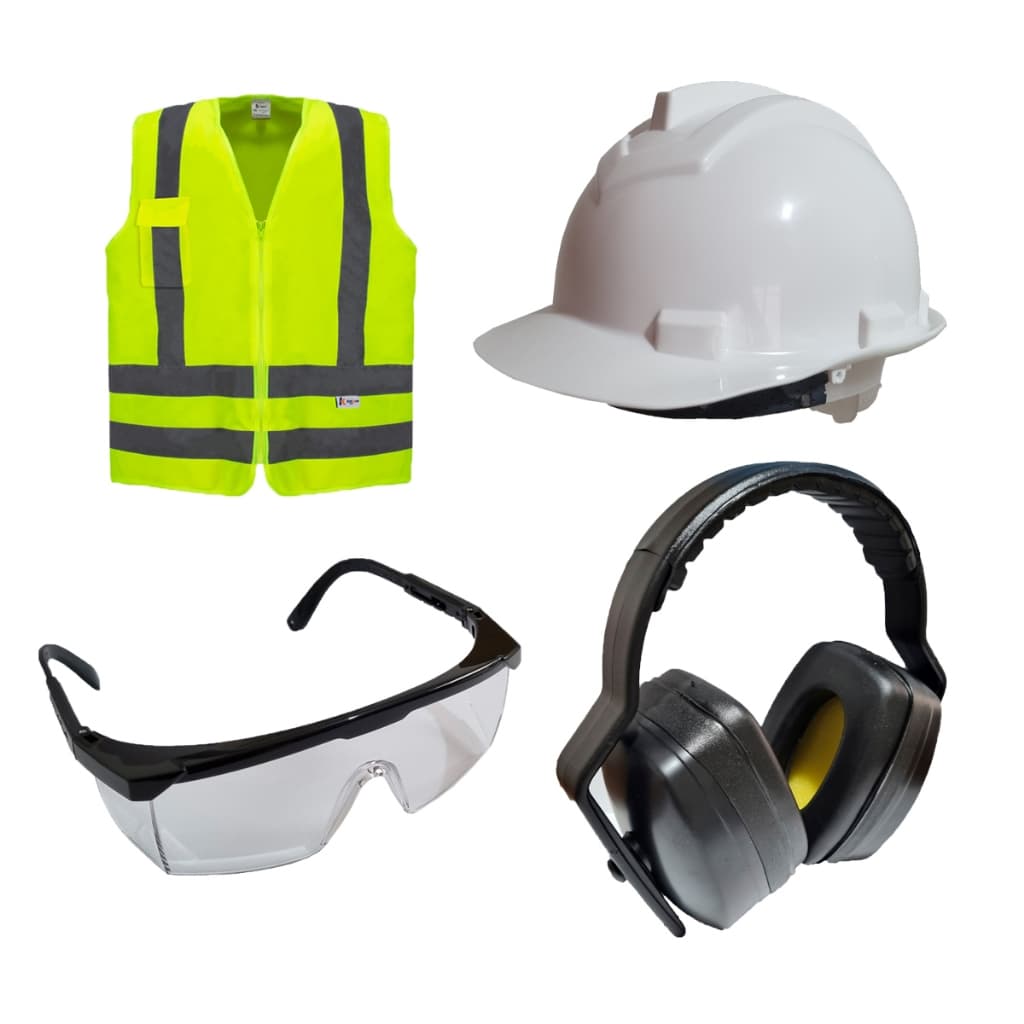 KIT OBRA COLETE CAPACETE ÓCULOS ABAFADOR AMARELO LARANJA BRANCO INCOLOR PROTETOR AURICULAR 22DB