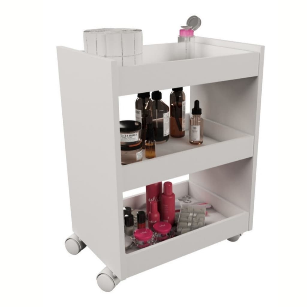 Carrinho Auxiliar Mdf Manicure Estética 3 Bandejas P/esmaltes