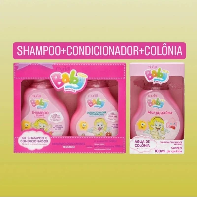 Kit Muriel Baby Menina Shampoo 100 ml + Condicionador 100 ml + colonia 100 ml