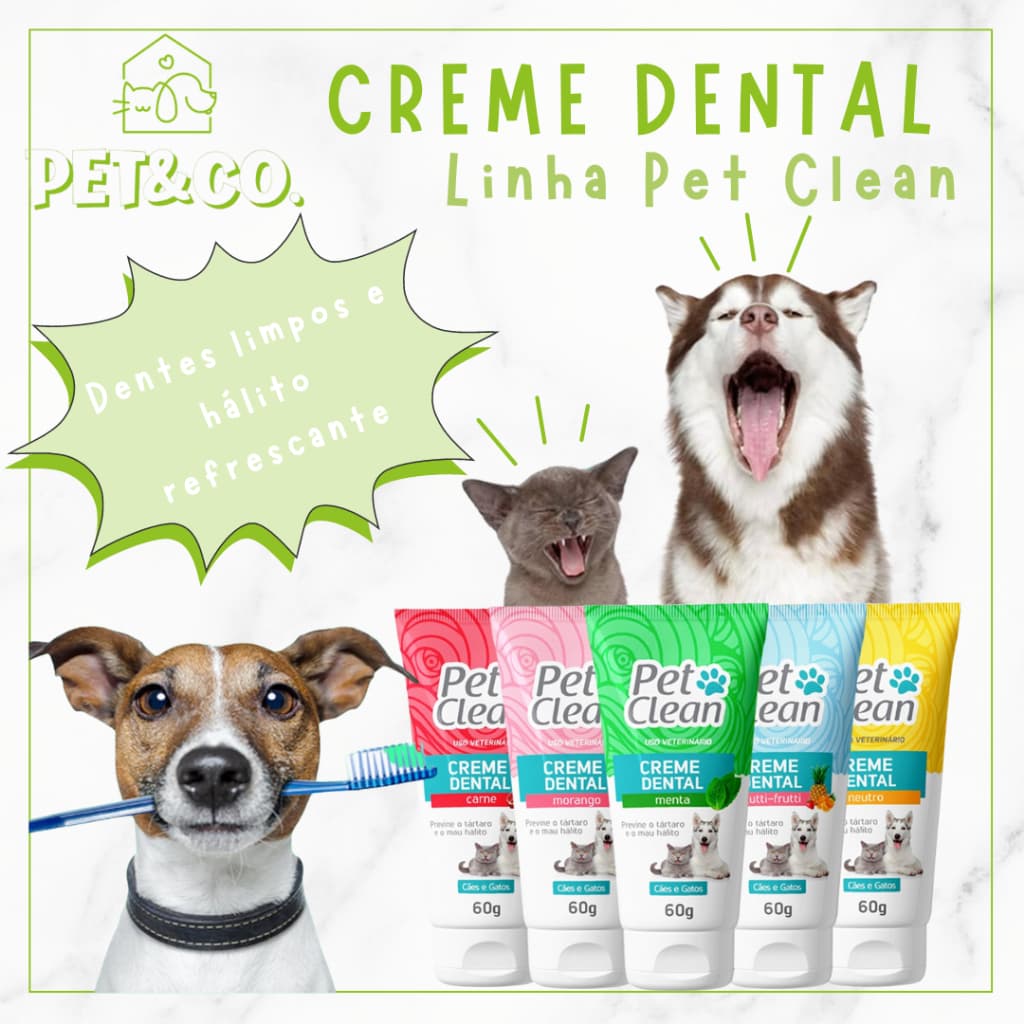 Creme Dental para Pet Cachorro e Gato Pet Clean 60g – Previne Tártaro e Mau Hálito