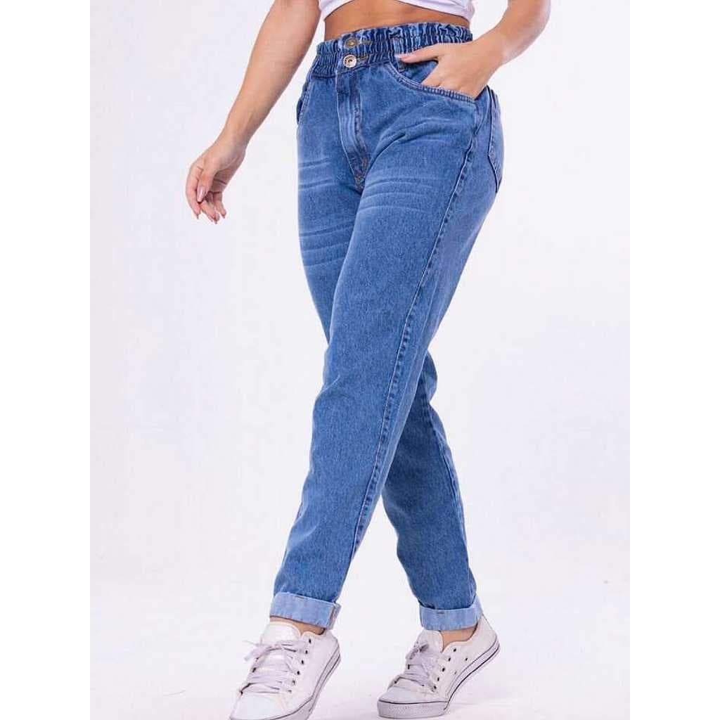 Calça Jeans Mom cós Elástico