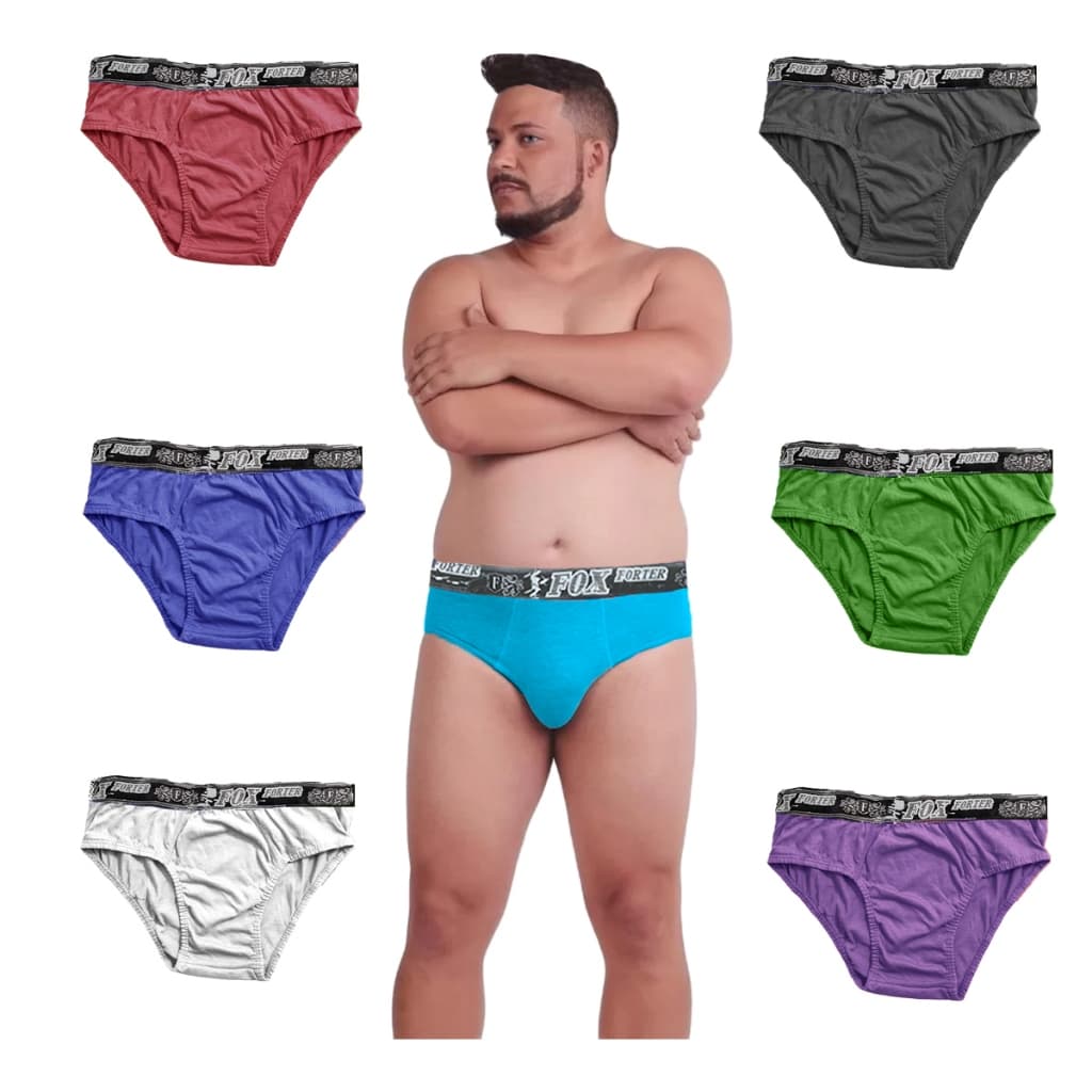 KIT 12 Cueca Masculina Slip 100% Algodão Tradicional Plus Size