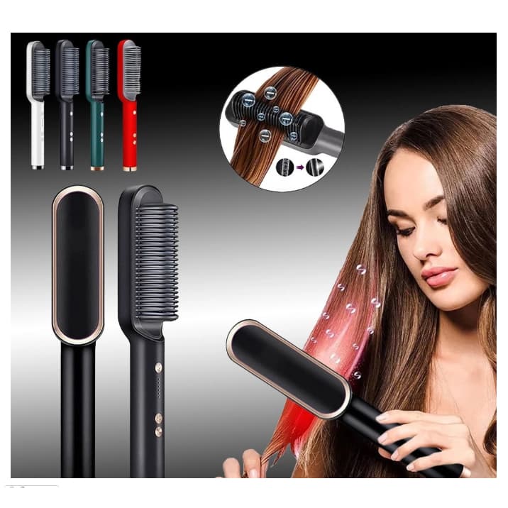 Escova Alisadora Bivolt 5 em 1 - Alisa, Hidrata, Modela, Alinha e Anti-Frizz