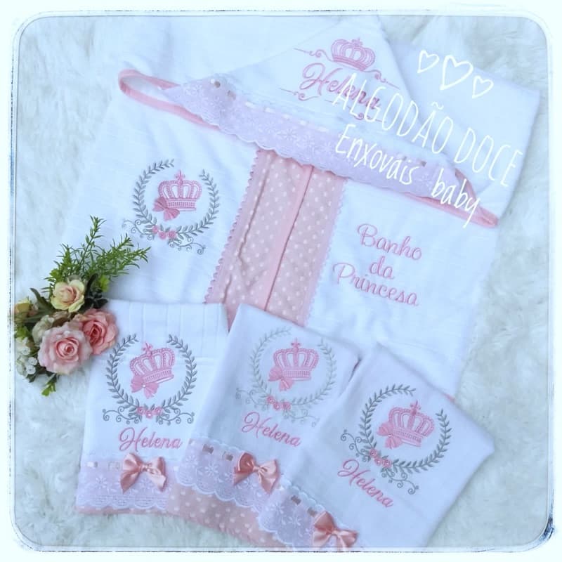 Kit luxo personalizado toalha de banho, fralda de ombro, fralda de boca e toalhinha de boca
