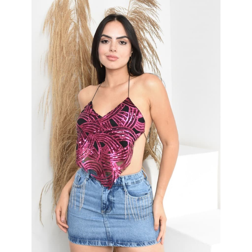 Cropped Feminino  Paetê Brilho Blogueira