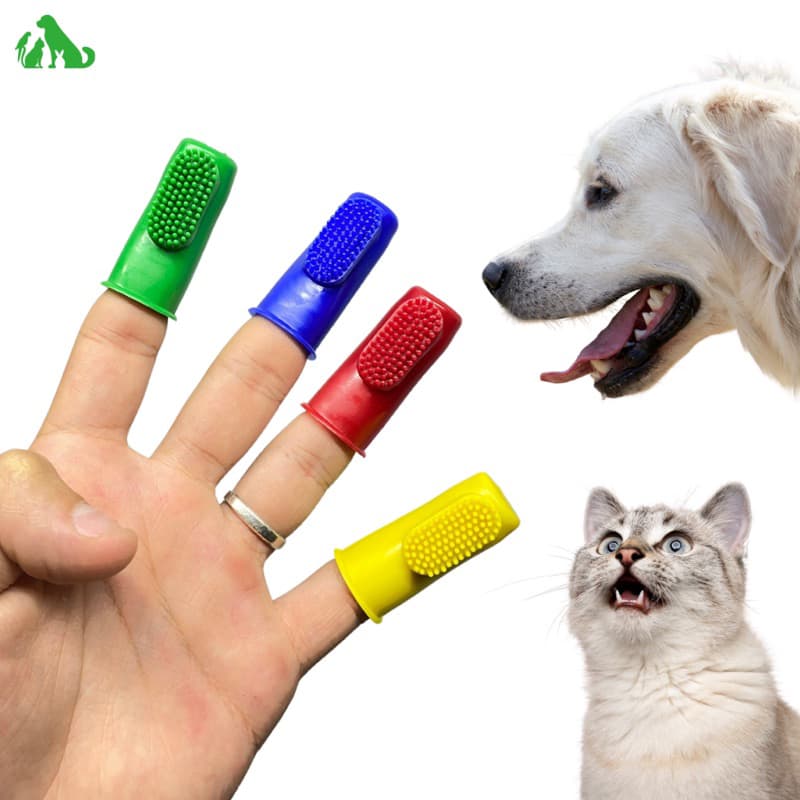 Kit Escova de Dente Cachorro Pet Dedeira Flexível Colorida