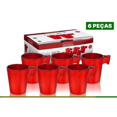 Jogo 6 xicaras malta 90 ml cafe vermelho, preto, dourado