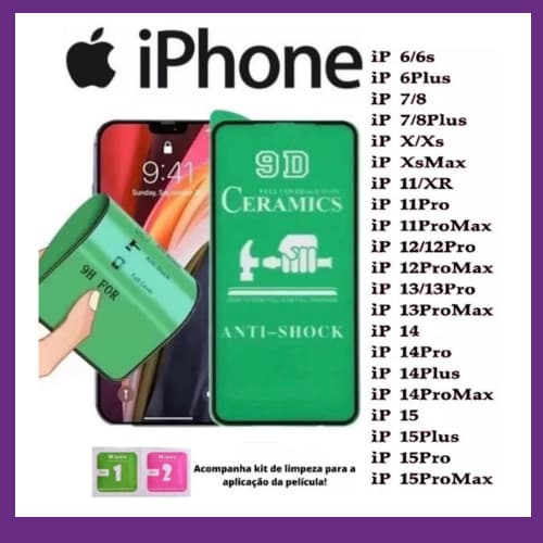 Película Cerâmica 9D ou 3D Não Quebra Para Compatível iPhone 7/8 X/Xs Xr/11 PRO 11 PRO MAX 12 12 PRO 12 PRO MAX 13 PROMAX 14 PRO