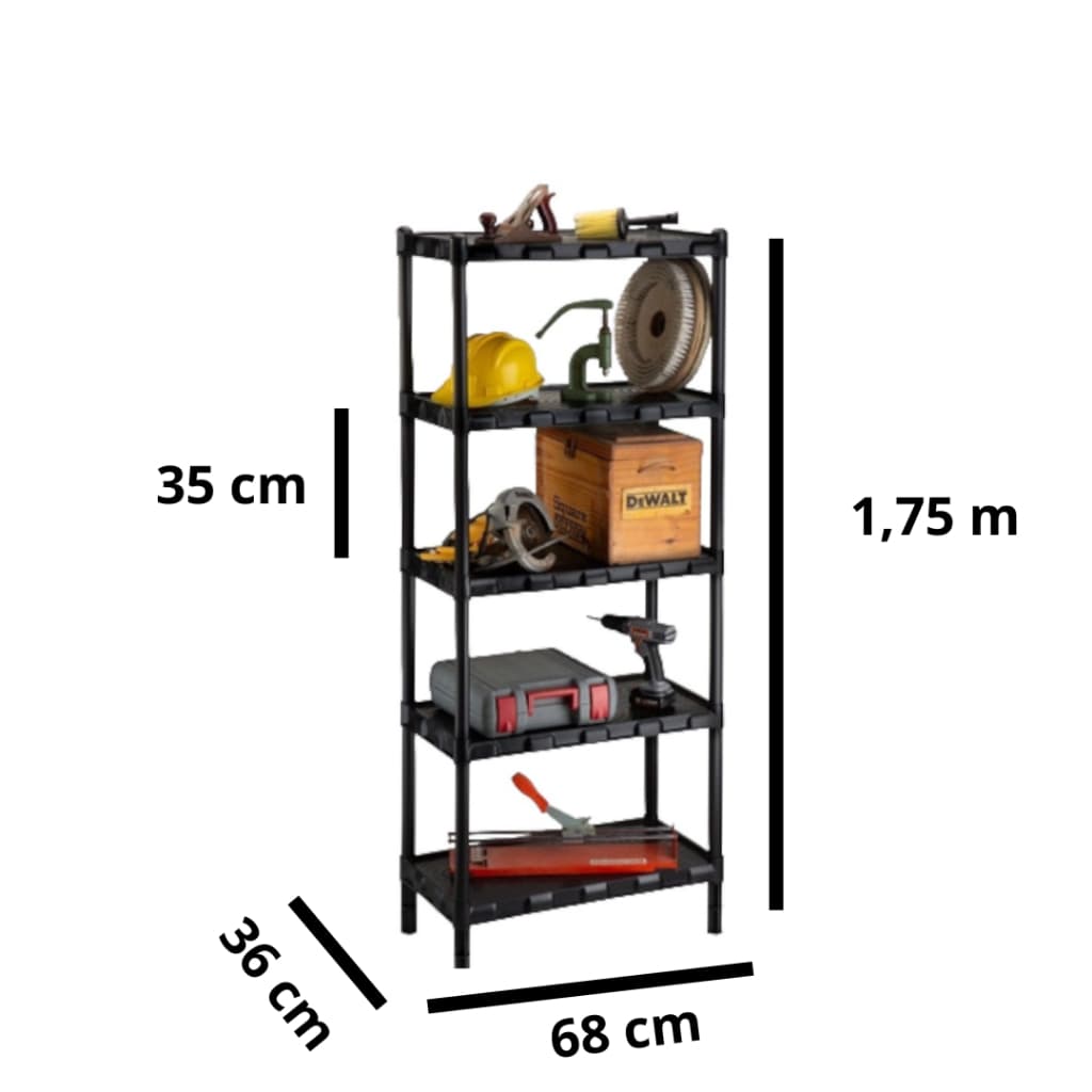 Estante Prateleira Modular Multiuso Organizadora Plástico GRANDE com 5 Prateleiras-COM PEZINHOS - Agraplast Milão Preta