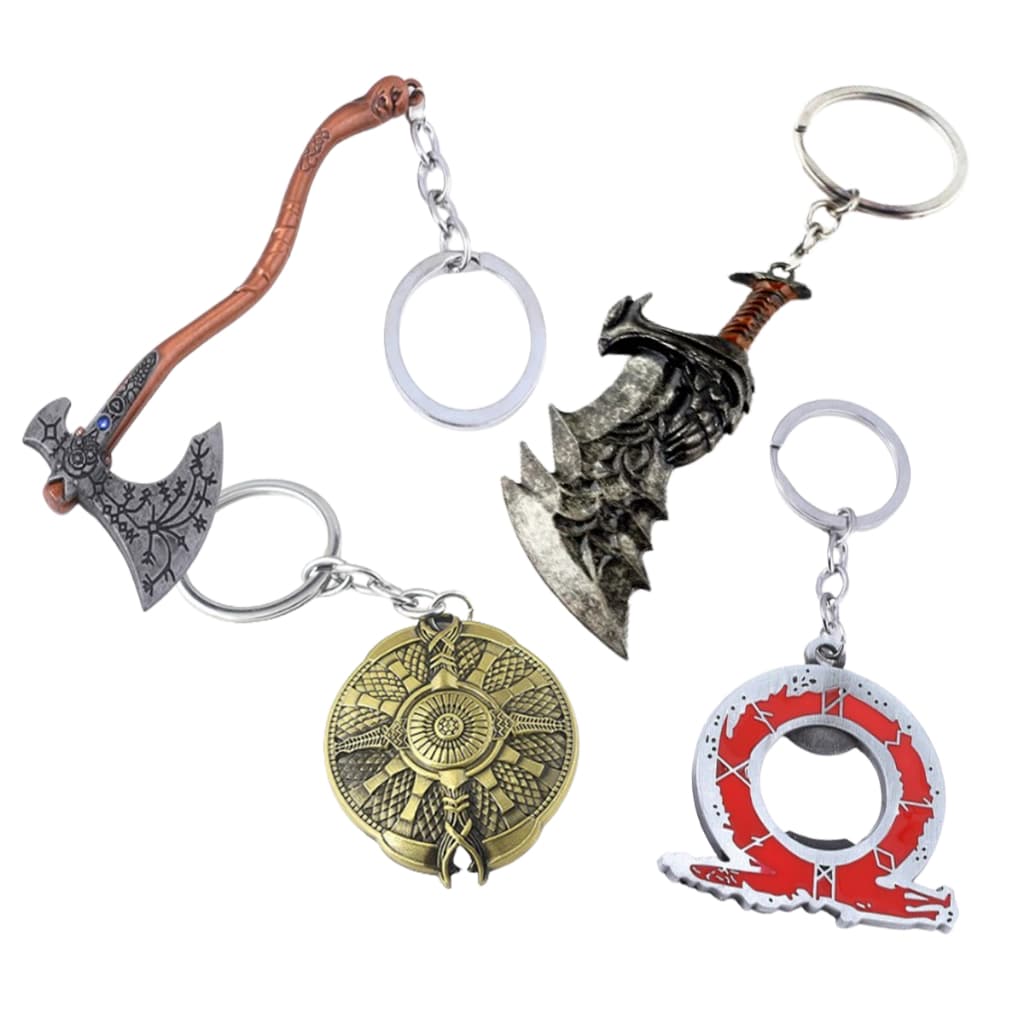Chaveiros God of War lâmina do Caos e machado leviatã Kratos