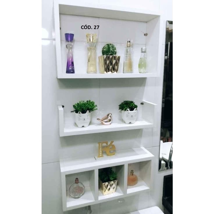 KIT 3 NICHO PRATELEIRA 40CM MDF BRANCO BANHEIRO ORGANIZADOR PAPEL SHAMPOO