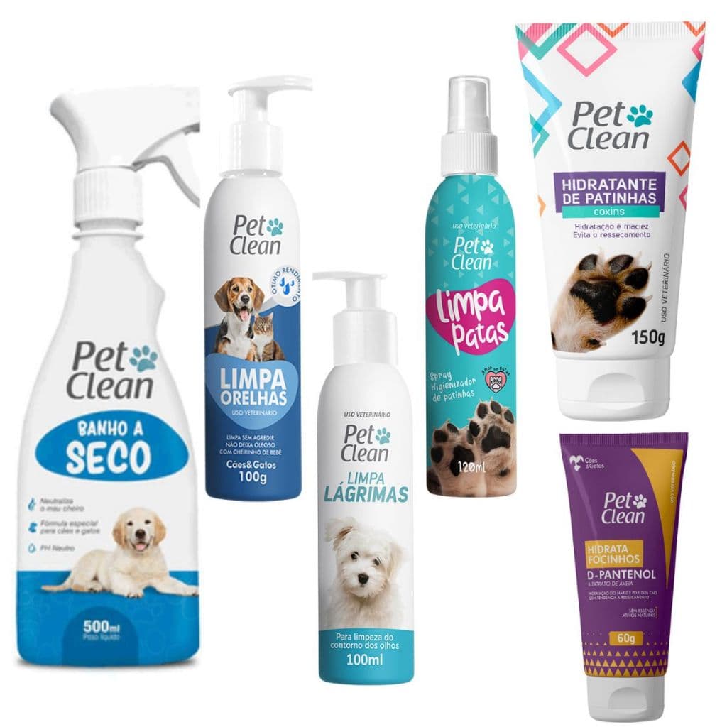 Kit Pet 6 Produtos Limpa Patas Lágrimas Orelhas Banho Seco Hidratante Cães