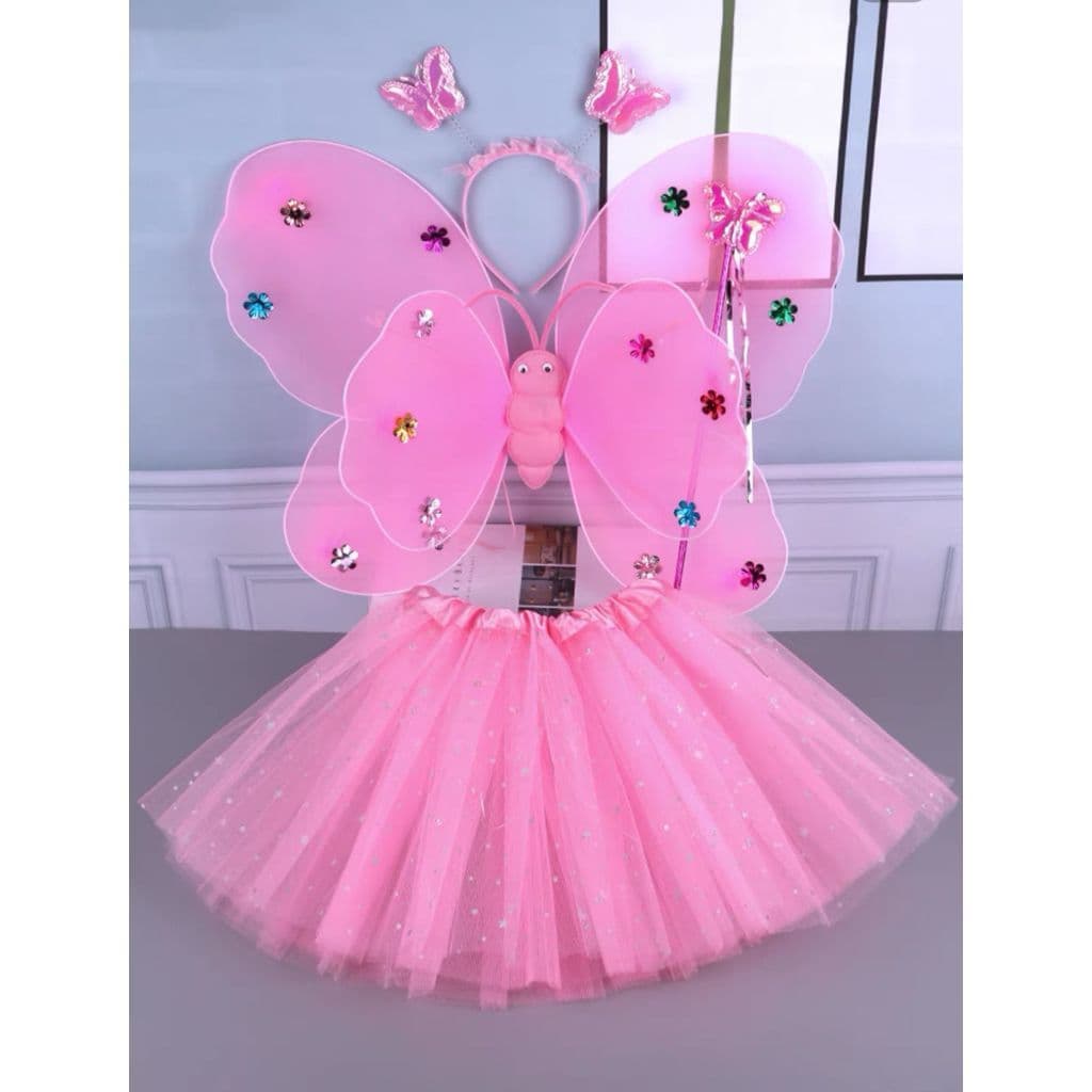 Kit Fada Saia + Tiara + Asa + Varinha Fantasia Festa Carnaval