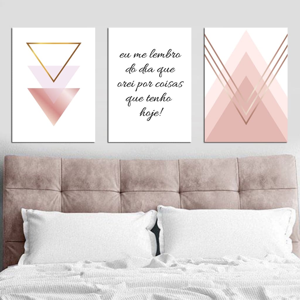 Decoração quadros formas geométricas rosa - Eu me lembro dos dias que pedi que tenho hoje - kit 3 Placas MDF 30x40cm