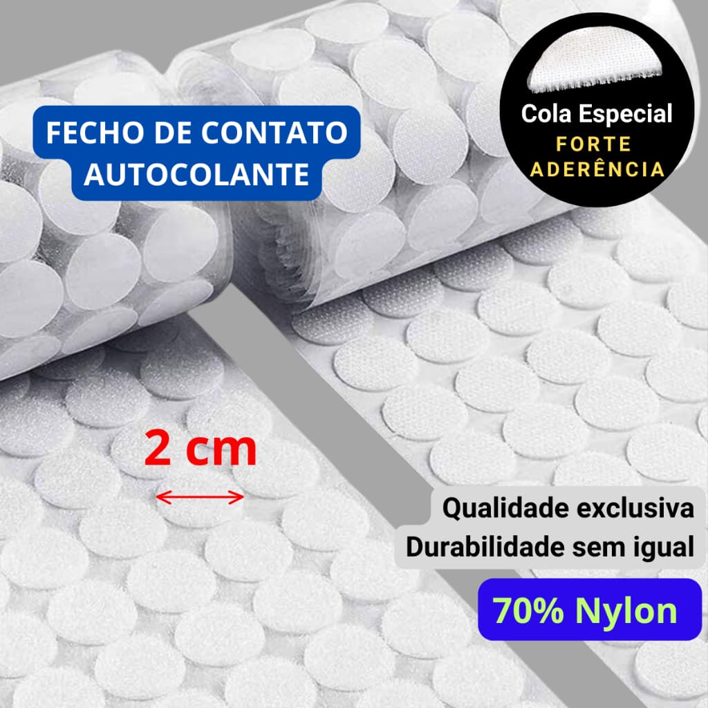 2 cm Fecho de Contato Adesivo Redondo Premium Autocolante Macho Fêmea Dupla Face Bolinha Nota Fiscal