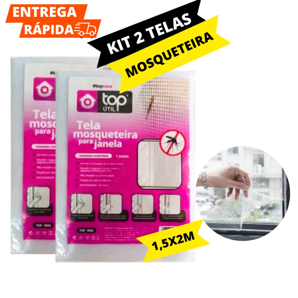 Kit 2 Telas Mosqueteira Anti Mosquito E insetos Para Janelas Com Alto Colante Removível Top 1