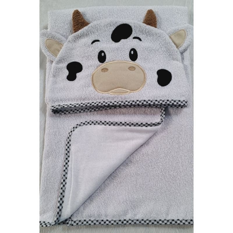 Toalha  de bebê com Capuz Boi Vaquinha forrada com fralda