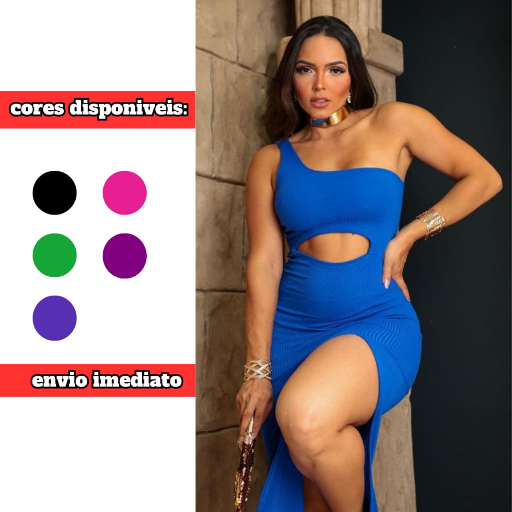vestido mula manca manga canelado com fenda lateral Ribana