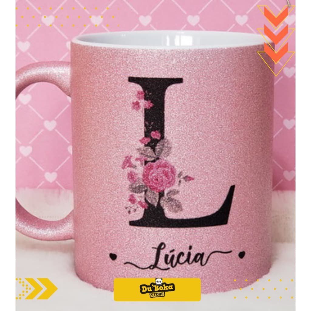 Caneca Personalizada De Glitter Rosa Com Nome