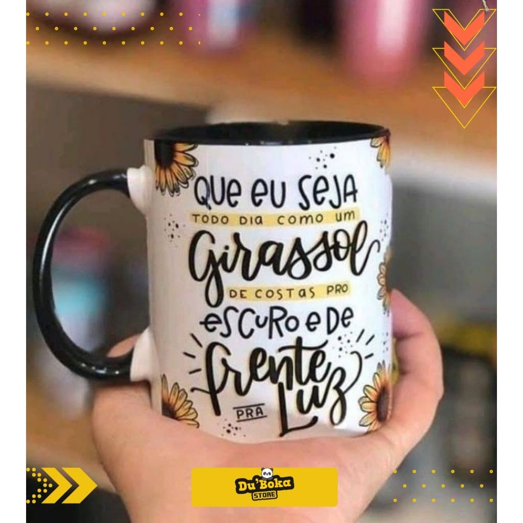 Caneca Alça Preta Personalizada Girasol