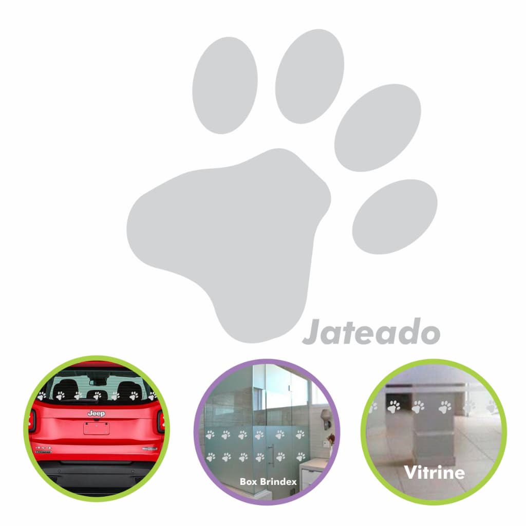 Adesivo Jateado Patinha de Animasi Domésticos Kit 20un 12x12cm Para Vidro Box Brindex Decoração Pet Vitrine
