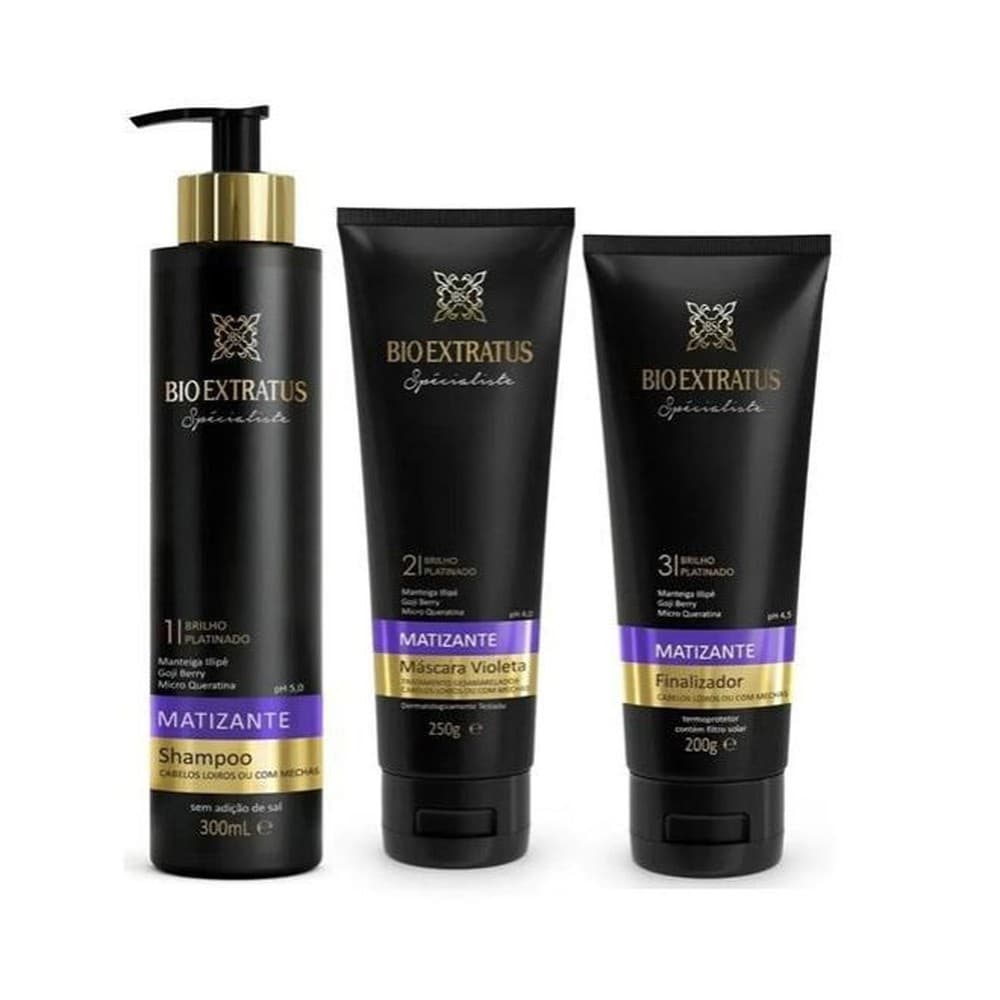 Kit Bio Extratus Spécialiste Matizante Brilho Platinado Para Cabelos Loiros-Shampoo300ml+Máscara250g+Finalizador