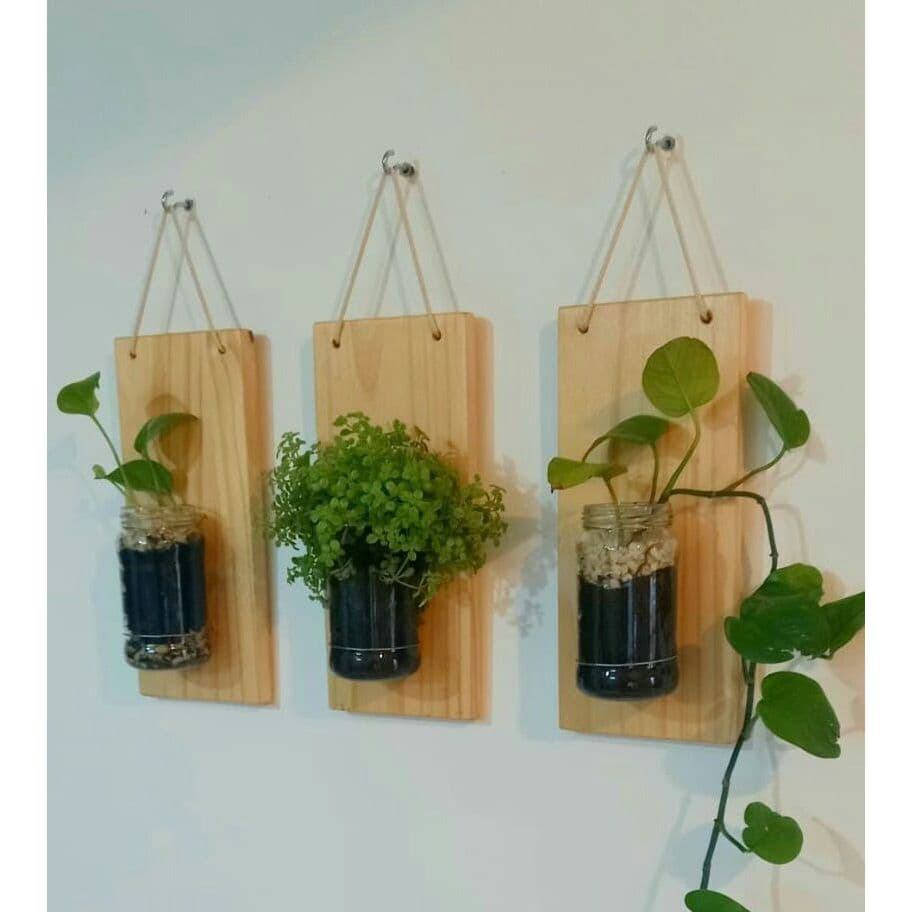 kit 3 suporte mini prateleira jardim vertical  Madeira Pinus