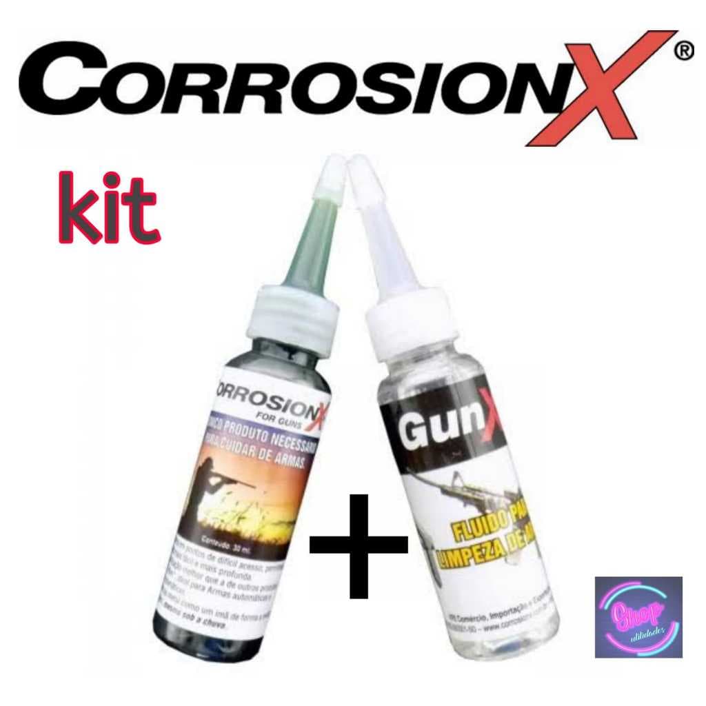 Kit Corrosion X Solvente Fluído Para Limpeza de Armas + Óleo GunX 30ml Original Desingraxante Removedor Multiuso Sujeira