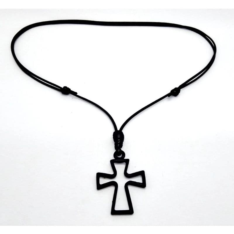 Colar de Cruz Crucifixo Preto Vazado Cordão Regulável Masculino Feminino