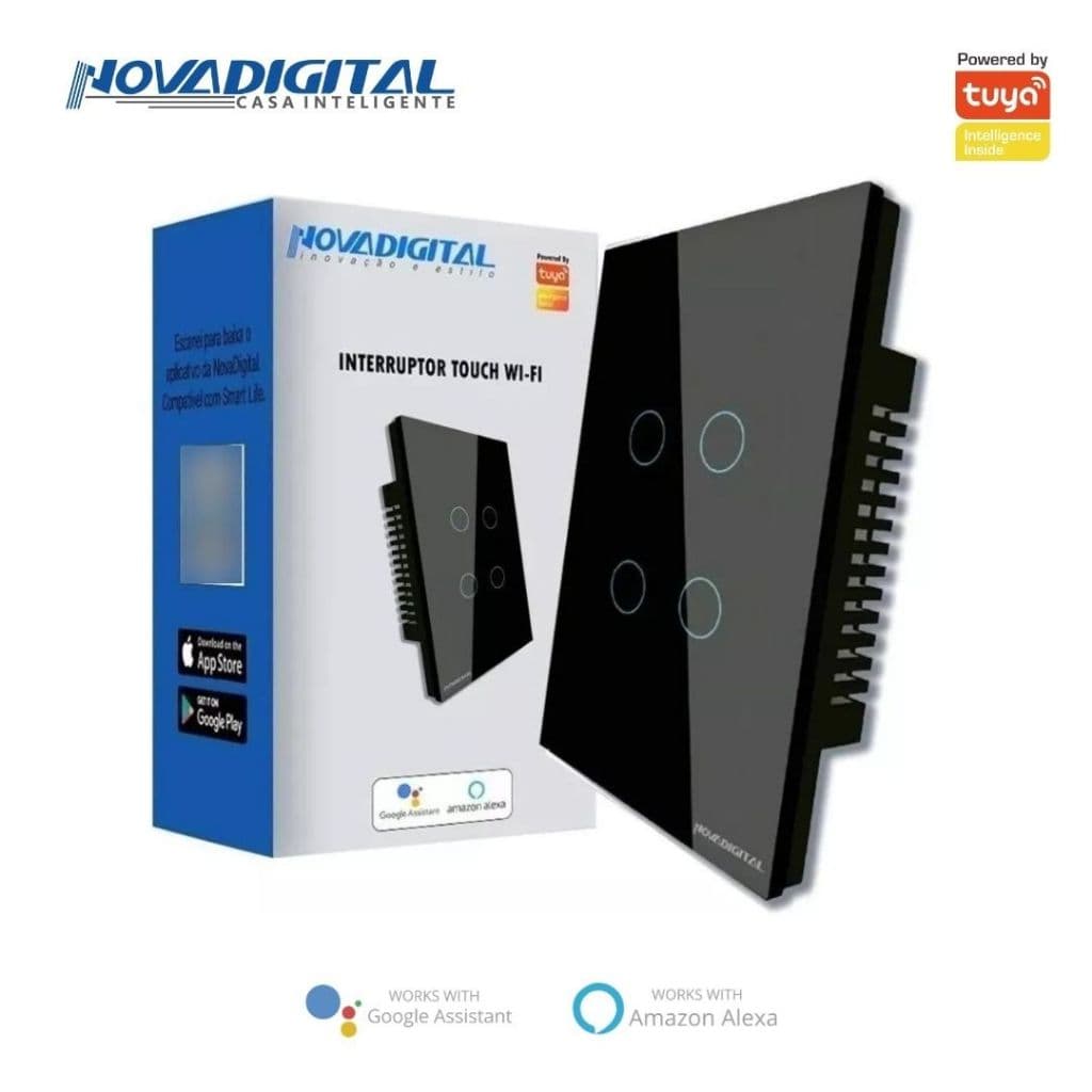 Interruptor Inteligente Touch 4 Botões Preto Nova Digital - 4x2