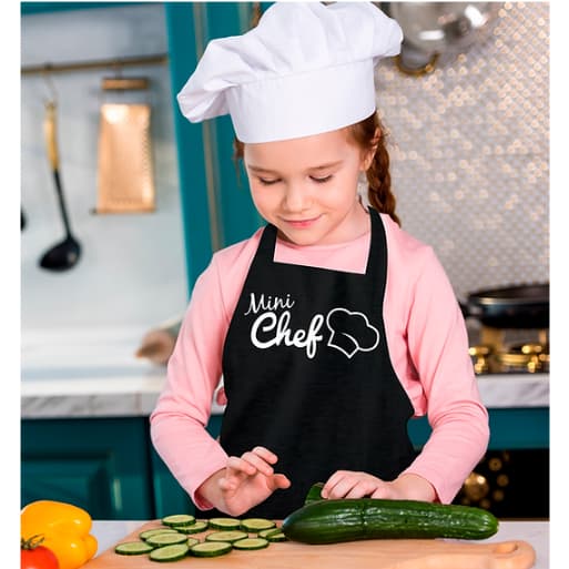 Avental de Cozinha Infantil Mini Chef Preto Branco - Envio Imediato