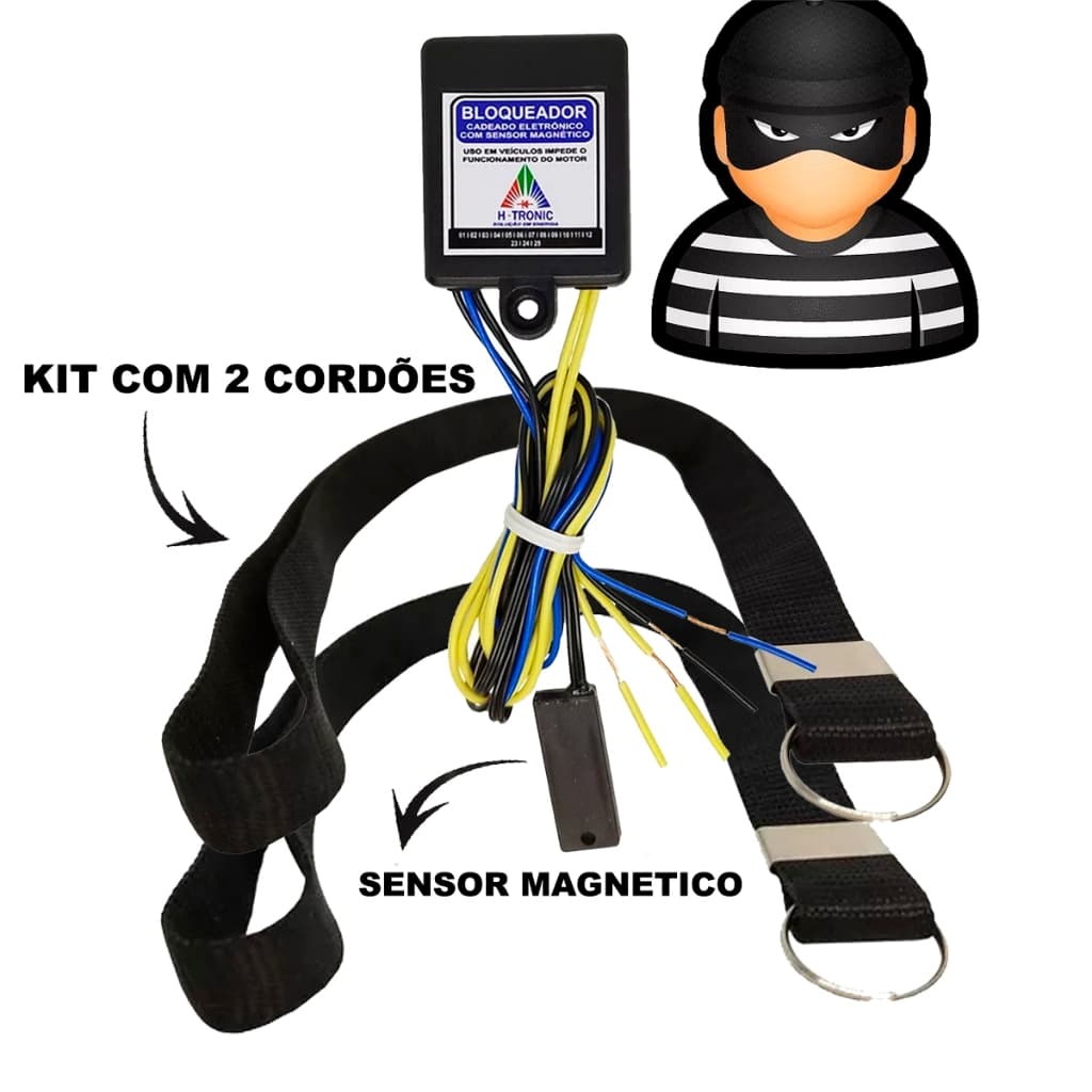 Antifurto Bloqueador C/ Sensor Magnético Com 2 Cordões Moto Carro Segredo