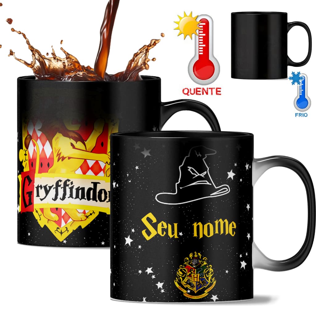 Caneca Magica Harry Potter Personalizada Casa E Nome Porcelana 325 Ml