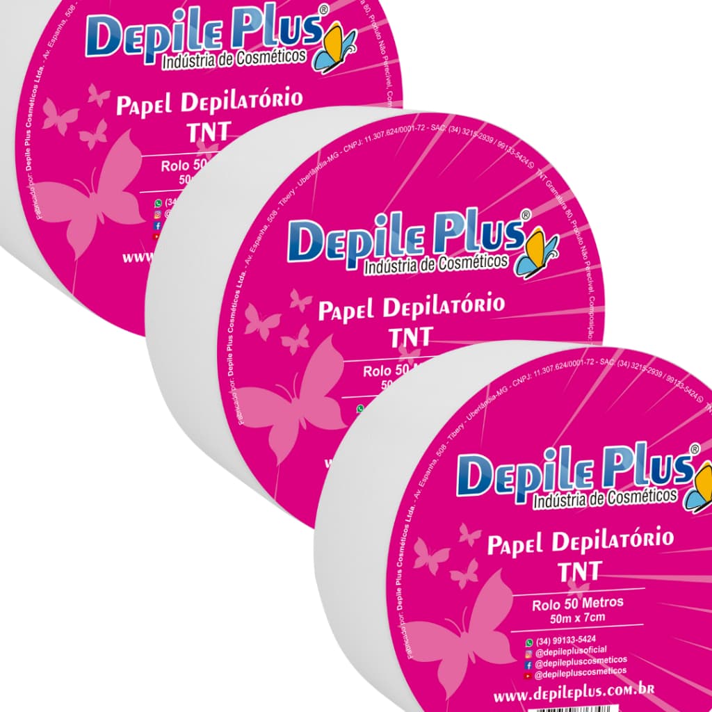 Kit com 3 Rolos de Papel Depilatório TNT de 50 metros cada Depile Plus