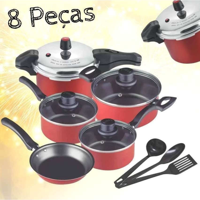 Jogo de Panelas Antiaderente 8 peças com panela de pressão inclusa / kit de panela de Alumínio  Eirilar/ Conjunto de panelas originais