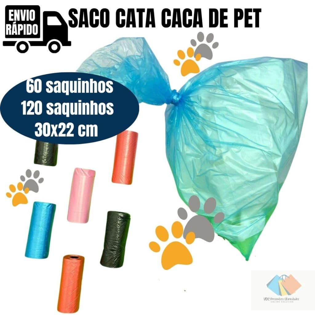 Refil Saquinhos Saco Cata Coco kit 04 Rolinhos De Lixo Coco Pet Gato E Cachorro 30x22cm