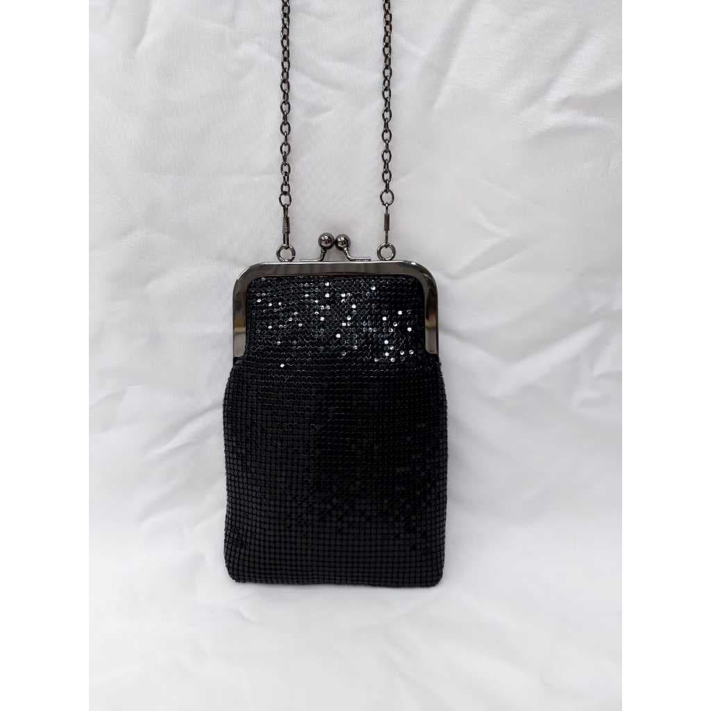 Bolsa Lateral Feminina Malha de Brilhante