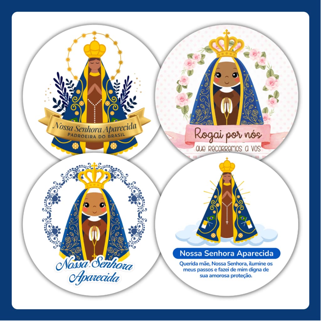 Kit 100 Adesivos Nossa Senhora Aparecida Presente Embalagem Cliente Lembrancinha