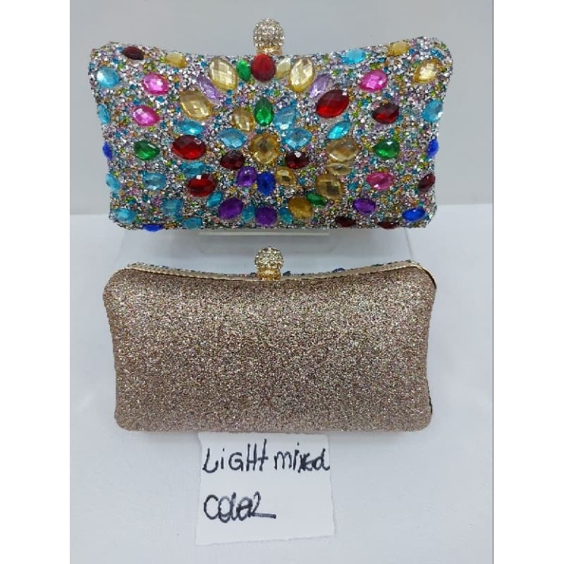 Bolsa Clutch Feminina Carteira de Mão de Festa com Purpurina e Bijuteria