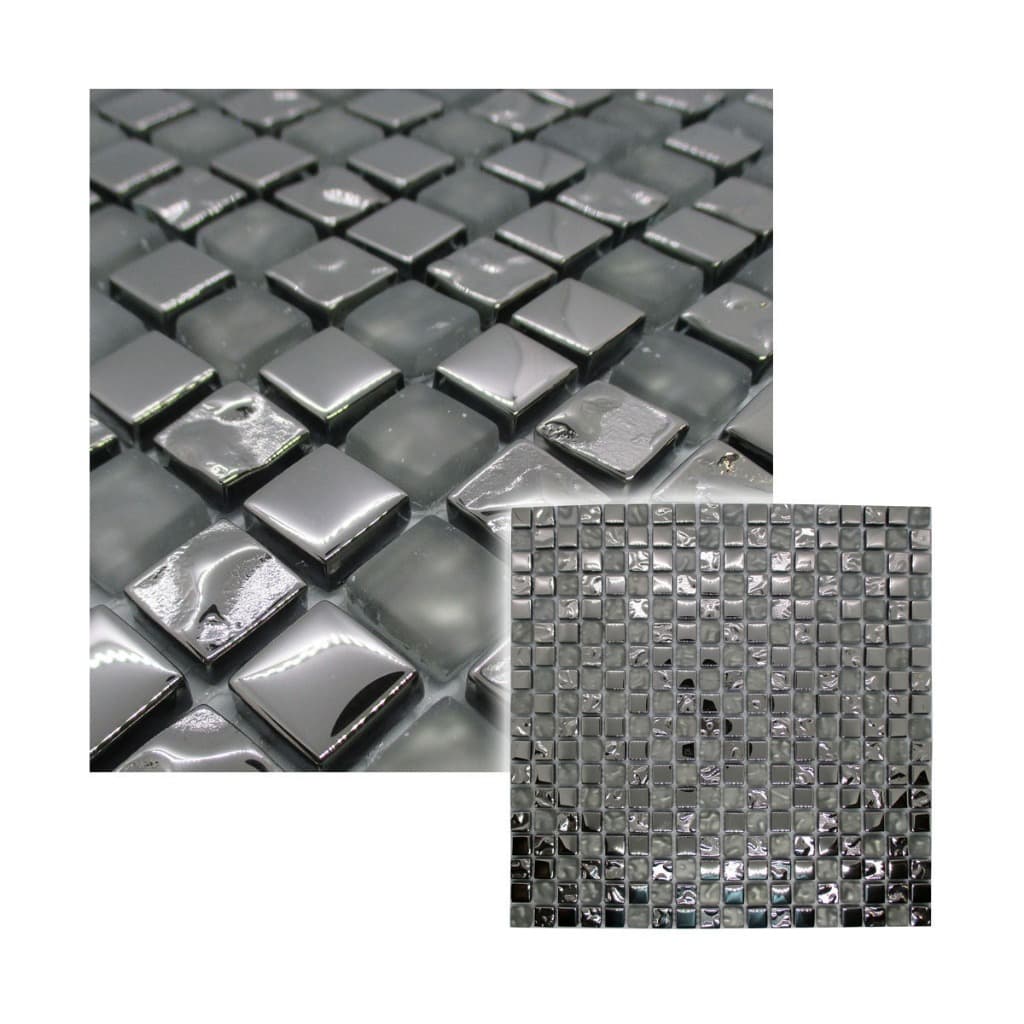 Pastilha De Vidro ROCHA Para Cozinha Banheiro Cinza Com Metal 30x30cm - La Bella Griffe