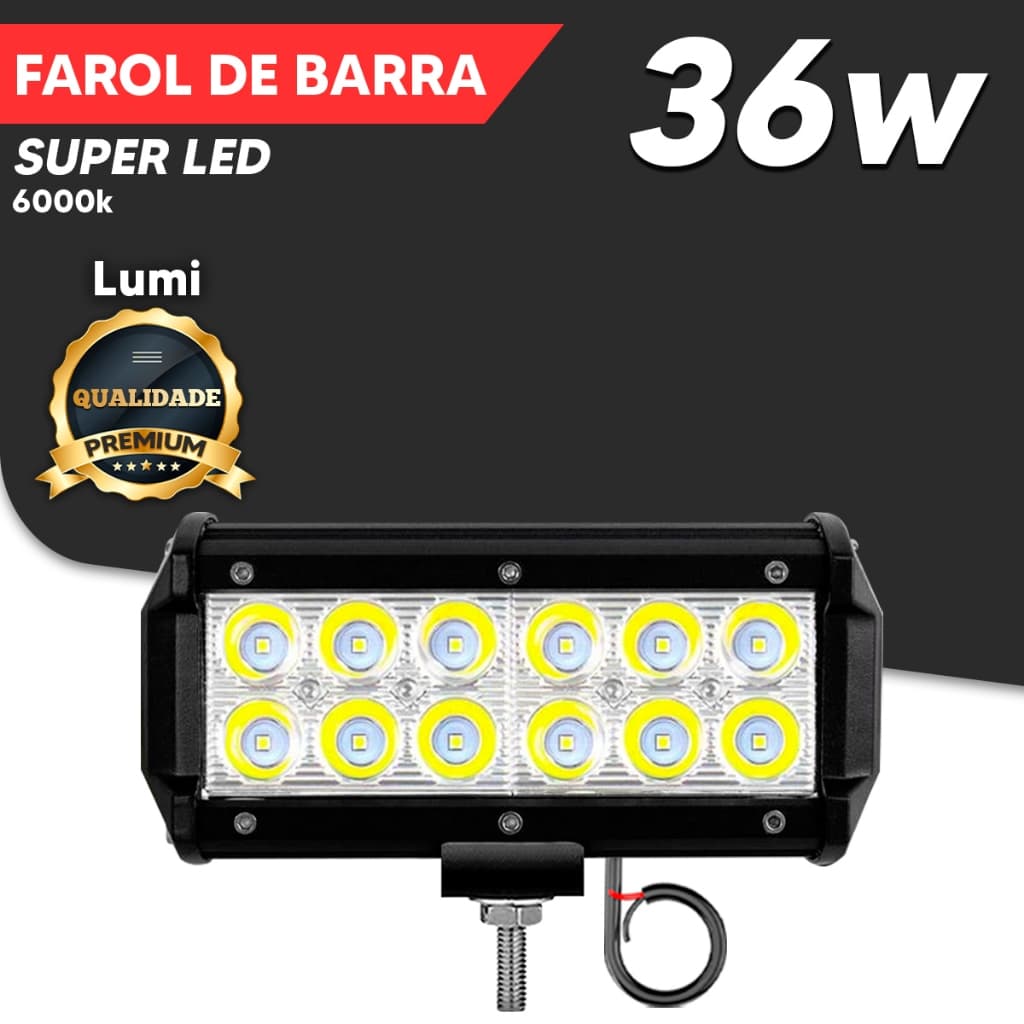 Farol De Barra Hummer Dubra 17cm 12 LED 36w 12-60V IP65 Branco Frio