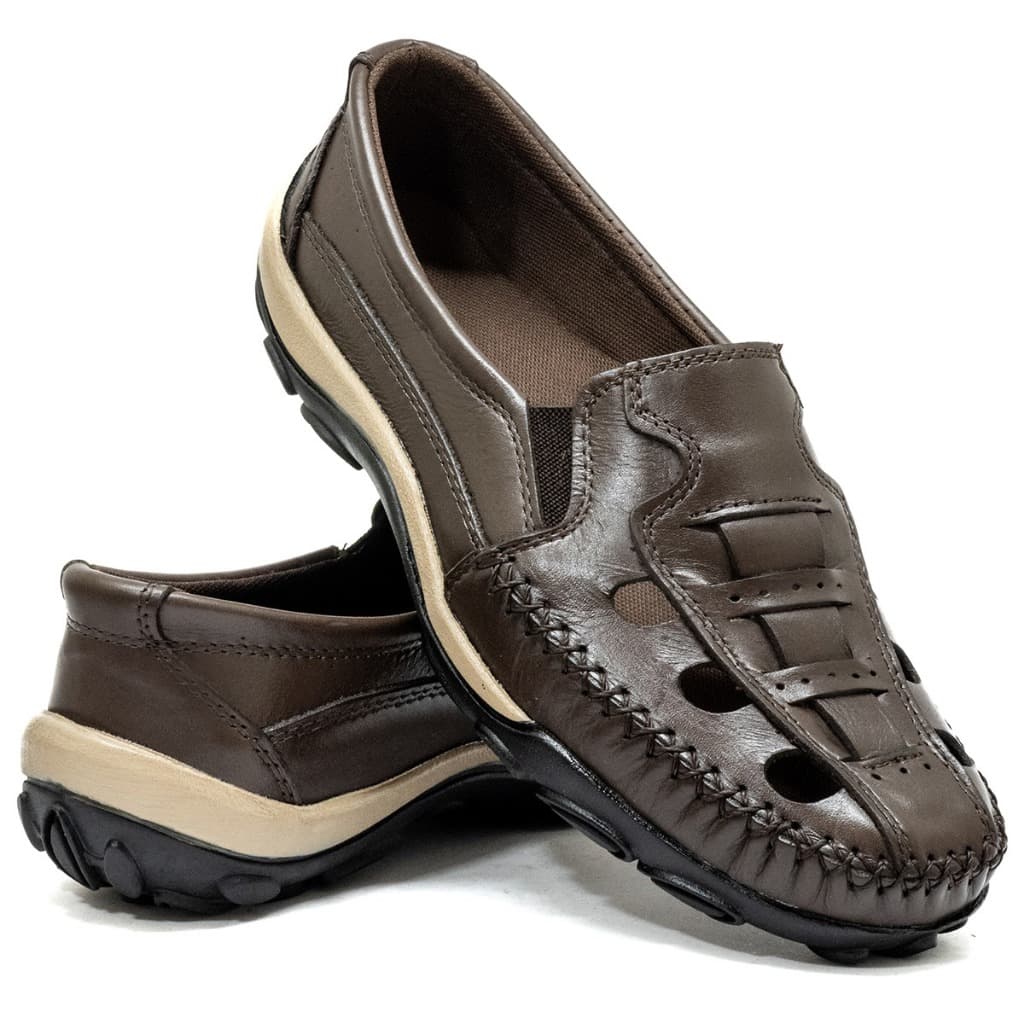 Sapatilha Mocassim Masculino Em Couro: Conforto Anti-estress - Café - 2050