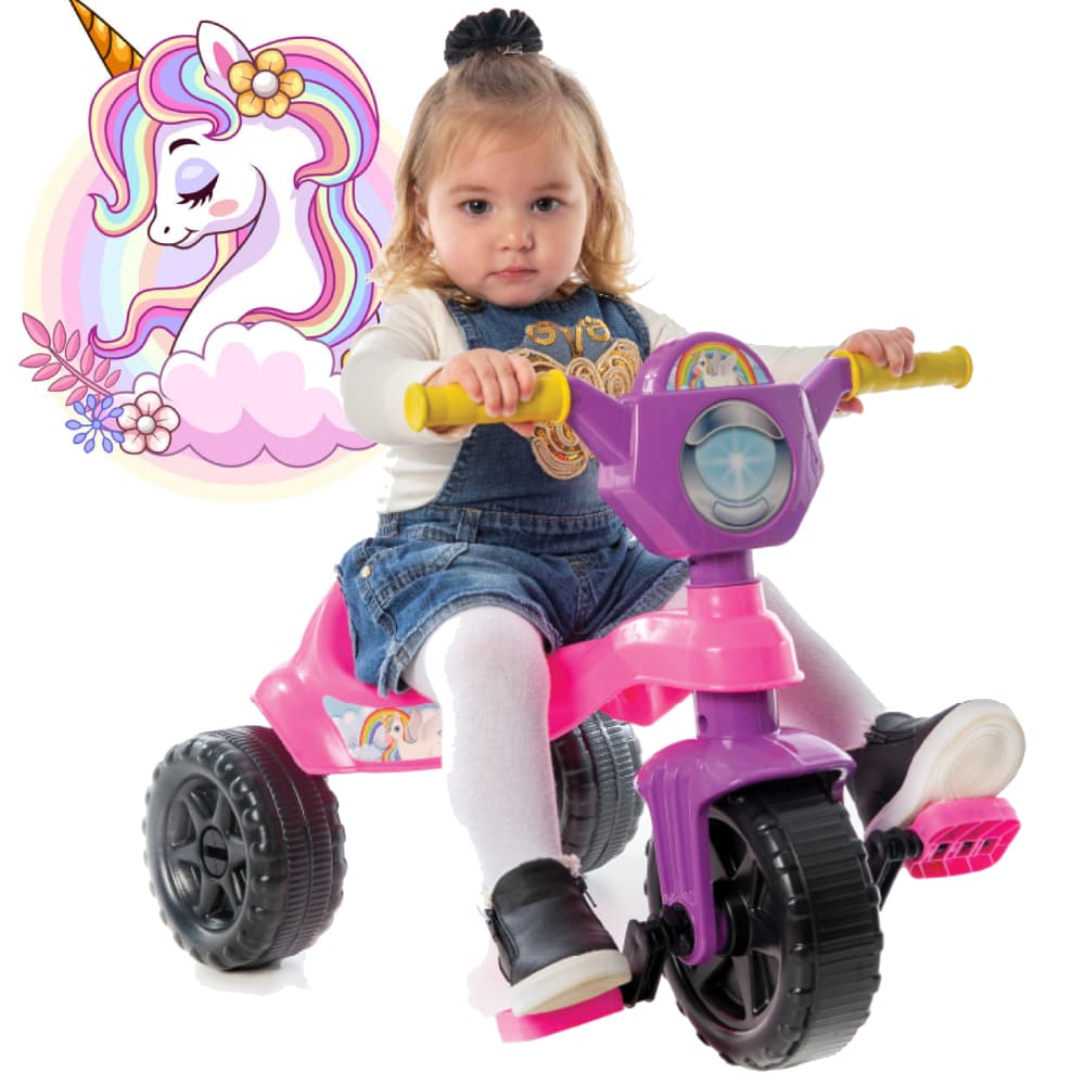 Triciclo Motoca Velotrol  ORIGINAL Unicornio Menina - Com Pedal e Painel - Certificado Inmetro