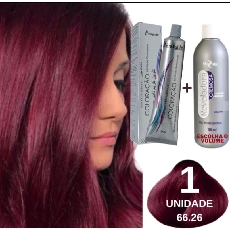 kit coloração Marsala 66.26 +1 agua oxigenada 90ml hidratylife Mairibel