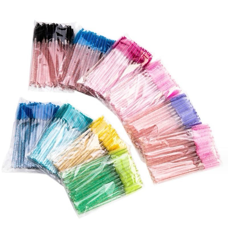 kit c/50 Escovinhas de cílios e sobrancelha glitter extensão e alongamento descartáveis